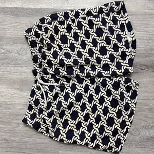 Navy and White Chain Pattern Swim Trunks